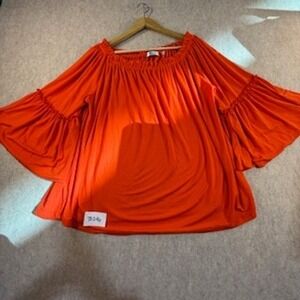 Patrizia Luca Orange Off The Shoulder Bell Sleeve Boho Blouse Top Large